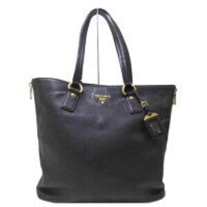 Prada black Vitello Daino leather zip tote bag